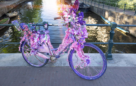 Holland, Amsterdam canals with scenic bridges and historic city center, UNESCO World Heritage site.の写真素材