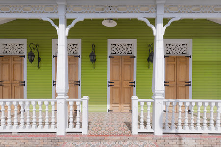 Dominican Republic, colorful colonial streets of Puerto Plata in historic city center.の写真素材