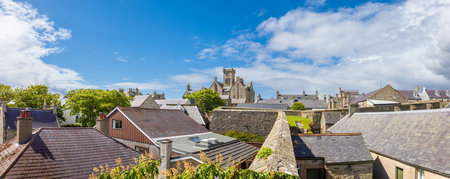 Lerwick, a coastal town in Shetland Scotland UK with scenic medieval houses.の写真素材