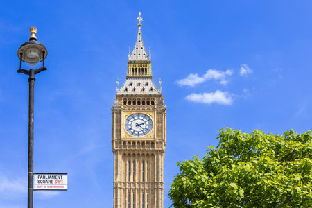 London, Tower of Big Ben on Parliament Square, Great Bell of Clock of Westminsterの写真素材