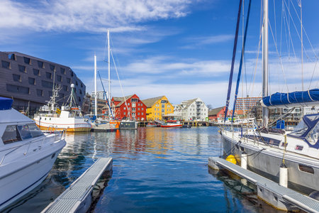 Norway, Tromso, famous tourist travel destination known for northern lights aurora borealis viewing.の写真素材