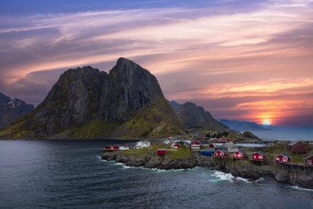 Beautiful Reine fishing village, scenic dramatic views of Lofoten islands in Norway.の写真素材