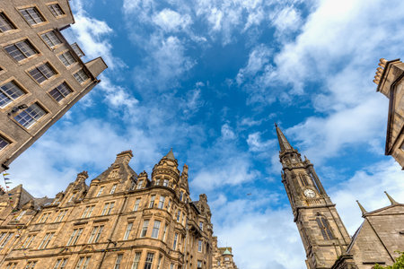 Edinburgh, the capital of Scotland, panoramic skyline view from the Calton Hill.の写真素材