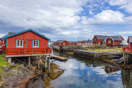 Scenic fishing village A in Lofoten Islands with authentic fishermen sheds and museum.の写真素材