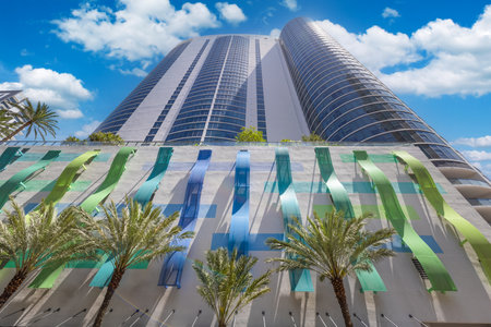 Florida, Fort Lauderdale, Las Olas Boulevard. Downtown financial district and city skyline.の写真素材