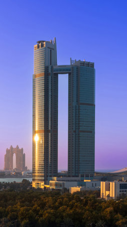 UAE, United Arab Emirates, Abu Dhabi downtown panorama and financial center skyline .