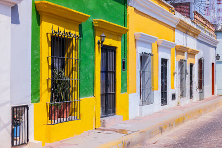Mexico, Mazatlan colorful old city streets in historic center near El Malecon promenade ocean shore.の写真素材