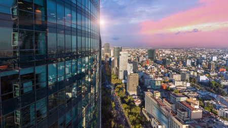 Mexico City Financial Center buildings, banks, and businesses close to Paseo De Reformaの写真素材