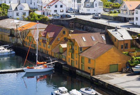 Norway, colourful houses of Haugesund historic city center.の写真素材