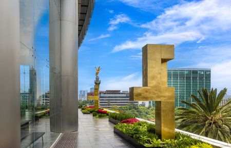 Mexico City tourist attraction Angel of Independence column near financial center and El Zocalo.の写真素材