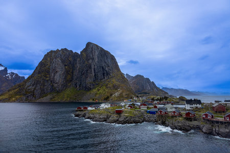 Beautiful fishing village Reine, scenic dramatic views of Lofoten islands in Norway.の写真素材