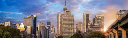 Scenic panorama of Toronto financial district skyline in the city downtownの写真素材