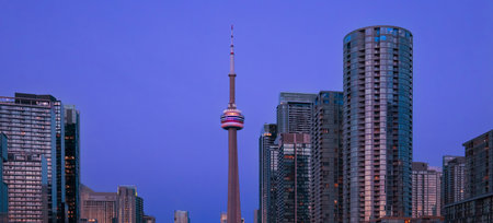 Scenic panorama of Toronto financial district skyline in the city downtownの写真素材