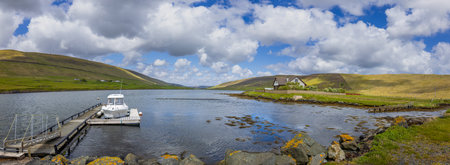 Scenic Scotland Shetland nature scenery. Green pastures and picturesque landscapes