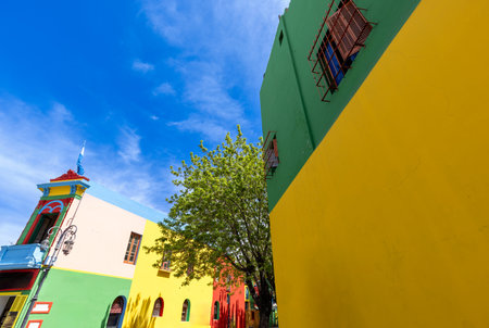 Argentina, colorful buildings of El Caminito, a popular tourist destination in Buenos Airesの写真素材