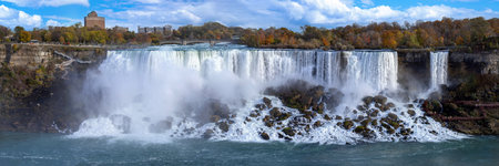 USA, panorama of scenic Niagara Waterfall, American side near Buffalo NY.の写真素材