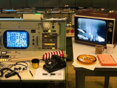 Houston Space Mission control historic center, NASA monitored Gemini and all Apollo 11 lunar missions from this location.の写真素材