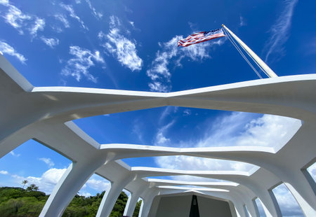 The USS Arizona Memorial, at Pearl Harbor in Honolulu, Hawaii.