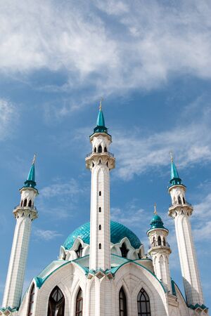 Beautiful blue and white mosque at day timeの写真素材