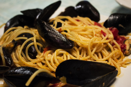Pasta with musselsの写真素材