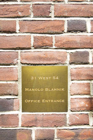 Sign at the entrance of the Manolo Blahnik store in New Yorkの写真素材