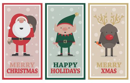 Christmas banners with Santa, Elf and Reindeerのイラスト素材