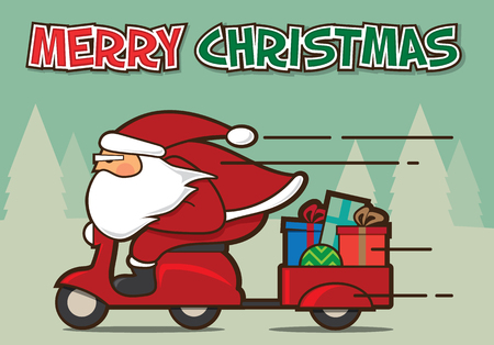 Santa Claus in a red scooterのイラスト素材