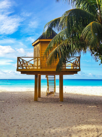 Baywatch tower in tropical beachの写真素材