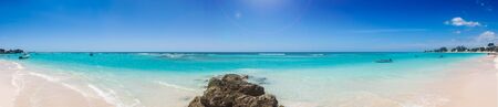 Panoramic Caribbean beach with white sand and turquoise seaの写真素材