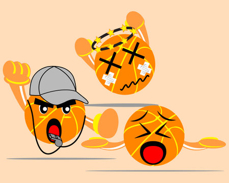 Illustration vector graphic cartoon character of a referee gives a warning to a basket player who commits a foulのイラスト素材