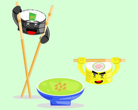 Illustration vector graphic cartoon character of japanese food, seaweed sushi want wasabi sauceのイラスト素材