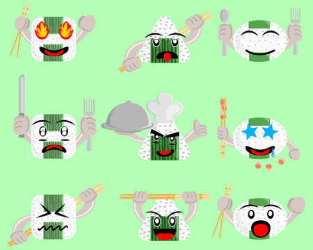 Illustration vector graphic cartoon character of japanese food of onigiri setのイラスト素材