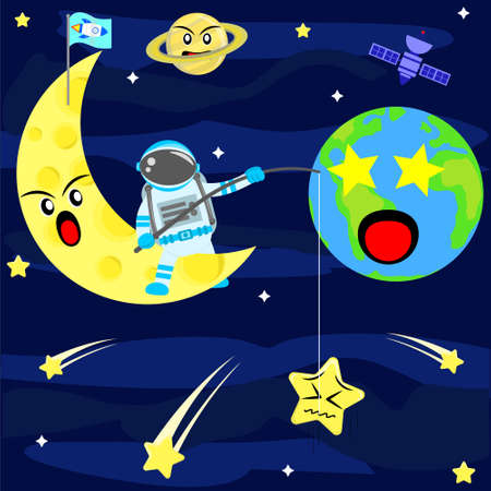 Illustration vector graphic cartoon character of astronaut fishing stars in spaceのイラスト素材