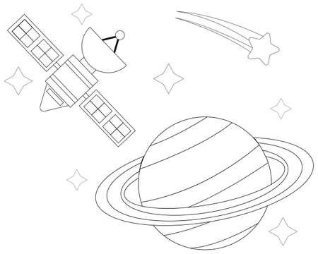 Illustration vector graphic coloring book of satellite and saturnのイラスト素材
