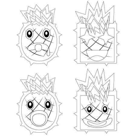 Illustration vector graphic cartoon character coloring book of various expressions of pineapple fruitのイラスト素材