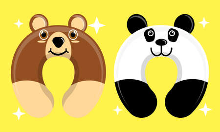Illustration vector graphic cartoon character of patterned neck pillow of bear and panda. Suitable for the design of children's neck pillow productsのイラスト素材