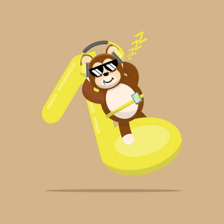Illustration vector graphic cartoon of cute monkey sleeps while listening to music. Childish cartoon design suitable for product design of children's books, t-shirt etcのイラスト素材