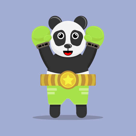 Illustration vector graphic cartoon of cute panda is very happy to win the boxing championship. Childish cartoon design suitable for product design of children's books, t-shirt etcのイラスト素材
