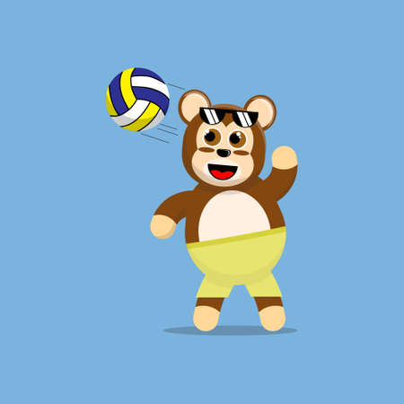 Illustration vector graphic cartoon of cute monkey hitting volleyball with smash. Childish cartoon design suitable for product design of children's books, t-shirt etcのイラスト素材