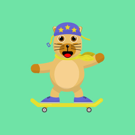 Illustration vector graphic cartoon of cute brown dog playing skateboard with happy. Childish cartoon design suitable for product design of children's books, t-shirt etcのイラスト素材