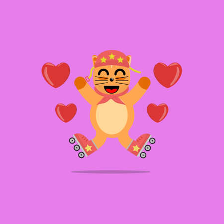 Illustration vector graphic cartoon of cute cat loves to play roller skates. Childish cartoon design suitable for product design of children's books, t-shirt etcのイラスト素材