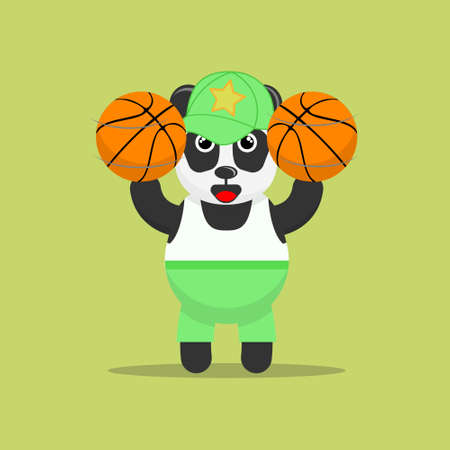 Illustration vector graphic cartoon of cute panda spinning basketballs in both hands. Childish cartoon design suitable for product design of children's books, t-shirt etcのイラスト素材
