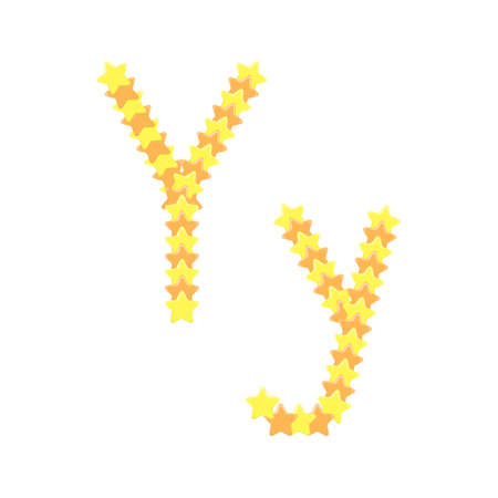 Vector cartoon of "Y" alphabet letter in the shape of star. Cartoon doodle kawaii style. Cute alphabet letter for kids design inscriptionのイラスト素材