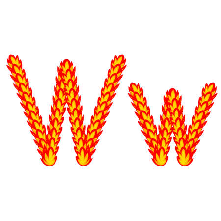 Illustration vector cartoon of "W" alphabet letter in the shape of hot fire. Cartoon simple modern designのイラスト素材
