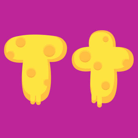 Illustration vector cartoon of "T" alphabet letter in the shape of melty cheese. Cartoon simple modern design. Suitable for design of food and kids productのイラスト素材