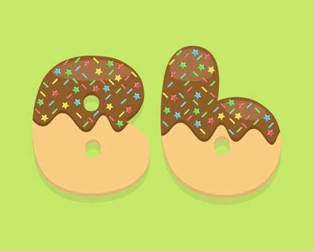 Illustration vector cartoon of "B" alphabet letter in the shape of sweet chocolate donut. Cartoon simple modern design. Suitable for design of food and kids productのイラスト素材