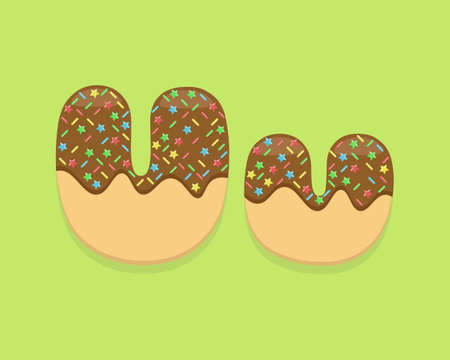 Illustration vector cartoon of "U" alphabet letter in the shape of sweet chocolate donut. Cartoon simple modern design. Suitable for design of food and kids productのイラスト素材