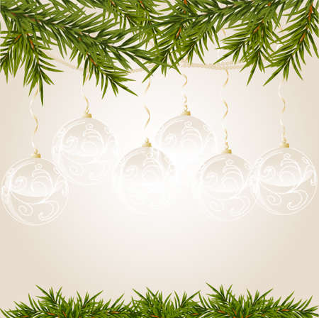 white end transparent Christmas ball on new year tree, vector illustrationのイラスト素材