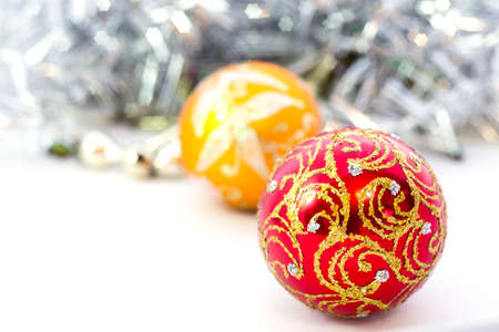 Closeup of blue Christmas balls and on white backgroundの写真素材