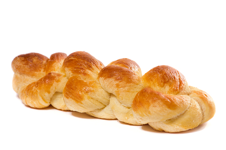 tasty yellow homemade bread isolated on pure white backgroundの写真素材